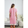 Ekouaer Women Striped Nightgowns Button Down Sleepshirts Short Sleeves Nightshirts(Pink)