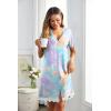 Ekouaer Women Striped Nightgowns Button Down Sleepshirts Short Sleeves Nightshirts(Tie-dye)