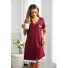 Ekouaer Women Striped Nightgowns Button Down Sleepshirts Short Sleeves Nightshirts(Wine Red)