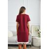 Ekouaer Women Striped Nightgowns Button Down Sleepshirts Short Sleeves Nightshirts(Wine Red)