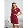 Ekouaer Women Striped Nightgowns Button Down Sleepshirts Short Sleeves Nightshirts(Wine Red)