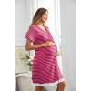 Ekouaer Women Striped Nightgowns Button Down Sleepshirts Short Sleeves Nightshirts(Wine Red Stripes)