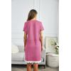 Ekouaer Women Striped Nightgowns Button Down Sleepshirts Short Sleeves Nightshirts(Wine Red Stripes)