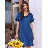 Ekouaer Womens Nightgown Short Sleeve Sleepshirt V Neck Sleepdress Casual Nightshirt Sleepwear Loungewear S-XXXL(Blue)