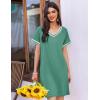 Ekouaer Womens Nightgown Short Sleeve Sleepshirt V Neck Sleepdress Casual Nightshirt Sleepwear Loungewear S-XXXL(Green)