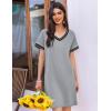 Ekouaer Womens Nightgown Short Sleeve Sleepshirt V Neck Sleepdress Casual Nightshirt Sleepwear Loungewear S-XXXL(Light Grey)