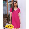 Ekouaer Womens Nightgown Short Sleeve Sleepshirt V Neck Sleepdress Casual Nightshirt Sleepwear Loungewear S-XXXL(Rose Red)