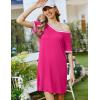 Ekouaer Womens Nightgown Short Sleeve Sleepshirt V Neck Sleepdress Casual Nightshirt Sleepwear Loungewear S-XXXL(Rose Red)