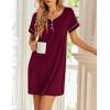 Ekouaer Women’s Nightgowns Short Sleeve Nightshirt Soft Night Gown Ladies Nightdress Comfy Pajama Dress(Wine Red)