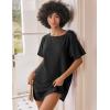 Ekouaer Women’s T-Shirt Nightgown Waffle Knit Short Sleeve Sleepshirts Comfy Casual Cover Ups(Black)