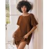 Ekouaer Women’s T-Shirt Nightgown Waffle Knit Short Sleeve Sleepshirts Comfy Casual Cover Ups(Brown)