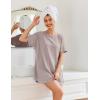 Ekouaer Women’s T-Shirt Nightgown Waffle Knit Short Sleeve Sleepshirts Comfy Casual Cover Ups(Light Curry)