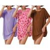Ekouaer 3 Pack Women’s T-shirt Nightgown Waffle Knit Short Sleeve Sleepshirts Casual Cover Ups S-XXXL(Set 9)
