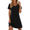 Ekouaer Cotton Nightgowns for Women Soft Sleep Shirt with Pocket Short Sleeve Crewneck Nightshirts S-XXL(Black)