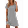 Ekouaer Cotton Nightgowns for Women Soft Sleep Shirt with Pocket Short Sleeve Crewneck Nightshirts S-XXL(Light Grey)