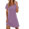 Ekouaer Cotton Nightgowns for Women Soft Sleep Shirt with Pocket Short Sleeve Crewneck Nightshirts S-XXL(Lilac)