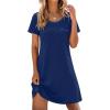 Ekouaer Cotton Nightgowns for Women Soft Sleep Shirt with Pocket Short Sleeve Crewneck Nightshirts S-XXL(Navy Blue)