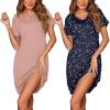 Ekouaer Womens Nightgown 2 Pack Nightgowns for Women Short Sleeves Button Down V Neck Womens Sleepwear S-XXL(Pink+blue Sky)