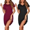Ekouaer Womens Nightgown 2 Pack Nightgowns for Women Short Sleeves Button Down V Neck Womens Sleepwear S-XXL(Wine Red+black)