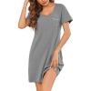 Ekouaer Womens Nightgown Nightshirts Short Sleeve Sleepwear Round Neck Sleepshirt with Chest Pocket(Light Grey)