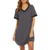 Ekouaer Womens Nightgown Short Sleeve Sleepshirt V Neck Sleepdress Casual Nightshirt Sleepwear Loungewear S-XXXL(Dark Grey-2)