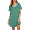Ekouaer Womens Nightgown Short Sleeve Sleepshirt V Neck Sleepdress Casual Nightshirt Sleepwear Loungewear S-XXXL(Green)
