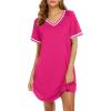 Ekouaer Womens Nightgown Short Sleeve Sleepshirt V Neck Sleepdress Casual Nightshirt Sleepwear Loungewear S-XXXL(Rose Red)