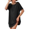 Ekouaer Women’s T-Shirt Nightgown Waffle Knit Short Sleeve Sleepshirts Comfy Casual Cover Ups(Black)