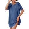 Ekouaer Women’s T-Shirt Nightgown Waffle Knit Short Sleeve Sleepshirts Comfy Casual Cover Ups(Dark Blue)