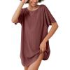 Ekouaer Women’s T-Shirt Nightgown Waffle Knit Short Sleeve Sleepshirts Comfy Casual Cover Ups(Purplish Red)