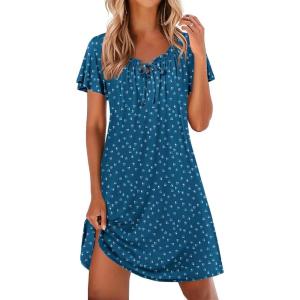 Ekouaer Nightgowns for Women Pleated Sleep Shirts Short Sleeve Night Shirts Comfy Ladies Sleepdress(Dog Footprints)