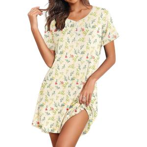 Ekouaer Women’s Nightgowns Short Sleeve Nightshirt Soft Night Gown Ladies Nightdress Comfy Pajama Dress(Yellow Floral)