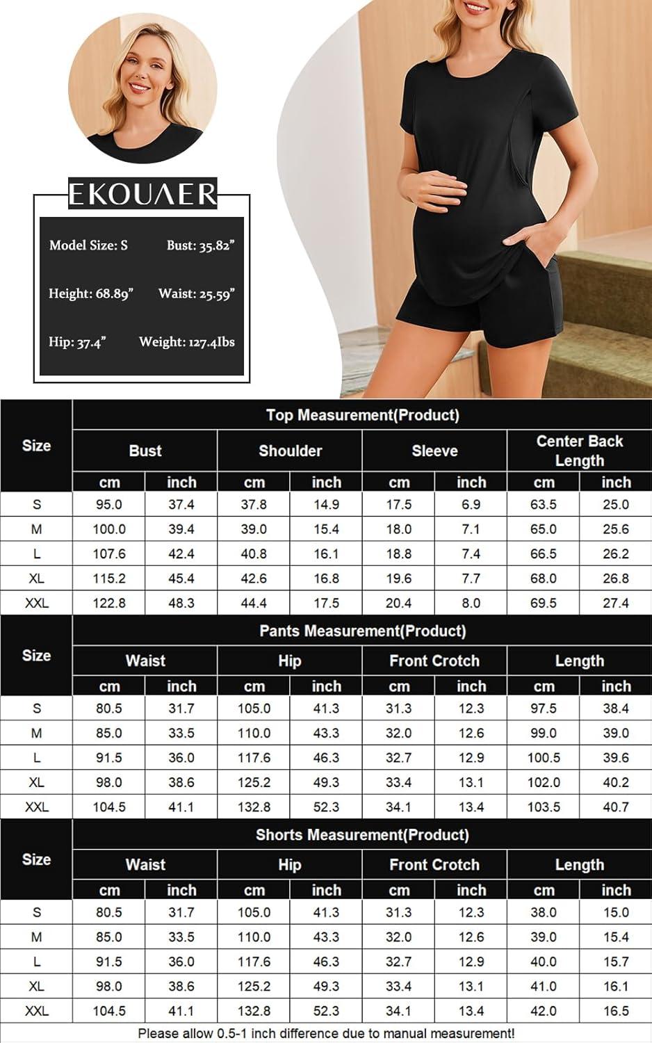imageEkouaer 3 Piece Maternity Pajamas Set Postpartum Nursing Short Sleeve Breastfeeding Sleepwear Pregnancy Shorts amp Pants PjsLight Blue