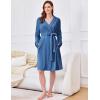 Ekouaer Women’s Robes Short Plush Bathrobe Knee Length Warm Soft Jacquard Robe Winter House Coat with Pockets S-XXL(Navy Blue)