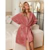 Ekouaer Women’s Robes Short Plush Bathrobe Knee Length Warm Soft Jacquard Robe Winter House Coat with Pockets S-XXL(Rose Pink)