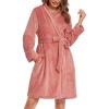 Ekouaer Women’s Robes Short Plush Bathrobe Knee Length Warm Soft Jacquard Robe Winter House Coat with Pockets S-XXL(Rose Pink)