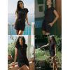 Ekouaer Rompers for Women Summer Casual Cap Sleeve Crewneck Short Pants Jumpsuit Beach Vacation Outfit with Pockets S-XXL(Black)