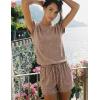 Ekouaer Rompers for Women Summer Casual Cap Sleeve Crewneck Short Pants Jumpsuit Beach Vacation Outfit with Pockets S-XXL(Brown)