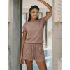 Ekouaer Rompers for Women Summer Casual Cap Sleeve Crewneck Short Pants Jumpsuit Beach Vacation Outfit with Pockets S-XXL(Brown)