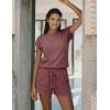 Ekouaer Rompers for Women Summer Casual Cap Sleeve Crewneck Short Pants Jumpsuit Beach Vacation Outfit with Pockets S-XXL(Burgundy)