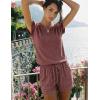 Ekouaer Rompers for Women Summer Casual Cap Sleeve Crewneck Short Pants Jumpsuit Beach Vacation Outfit with Pockets S-XXL(Burgundy)