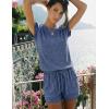 Ekouaer Rompers for Women Summer Casual Cap Sleeve Crewneck Short Pants Jumpsuit Beach Vacation Outfit with Pockets S-XXL(Navy Blue)