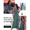Ekouaer Women’s Casual Loose Jumpsuits One Piece Sleeveless Overalls Printed Long Pant Romper Fashion Boho Jumper with Pocket(Floral Blue Green)
