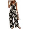 Ekouaer Women’s Casual Loose Jumpsuits One Piece Sleeveless Overalls Printed Long Pant Romper Fashion Boho Jumper with Pocket(Beige Leave Printed)