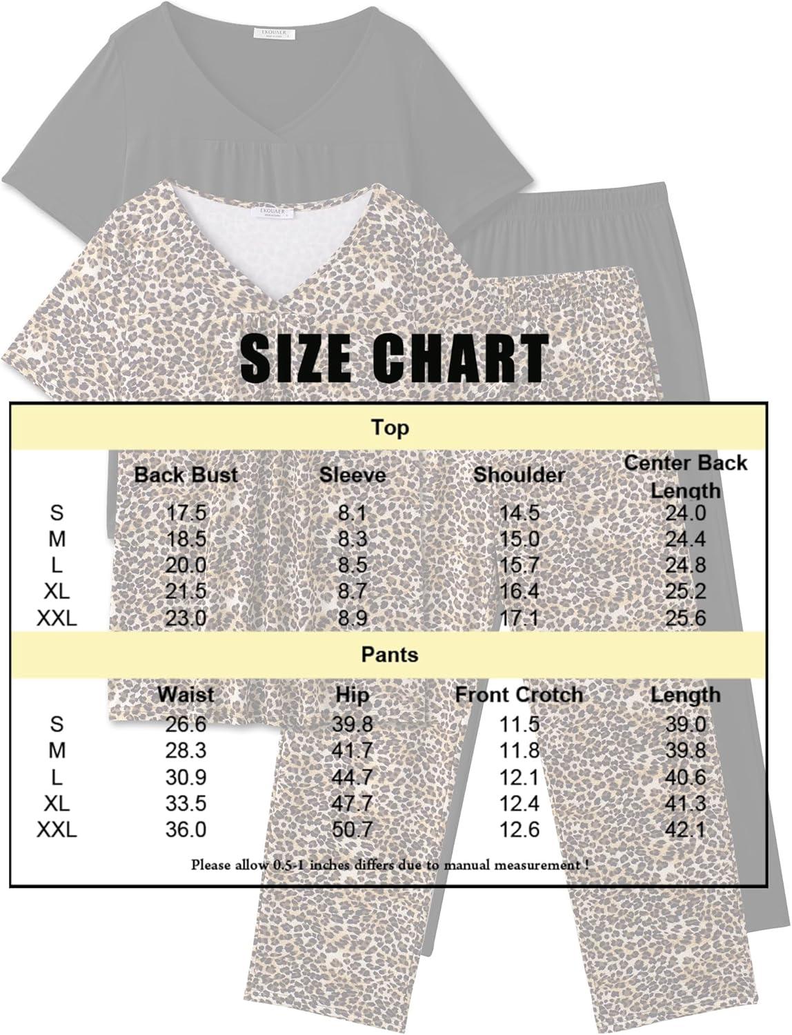 imageEkouaer Pajama Sets for Women 2 Pack Short Sleeve with Long Pant Pjs Sleepwear Comfy Lounge Sets with PocketsBlackBrown Leopard