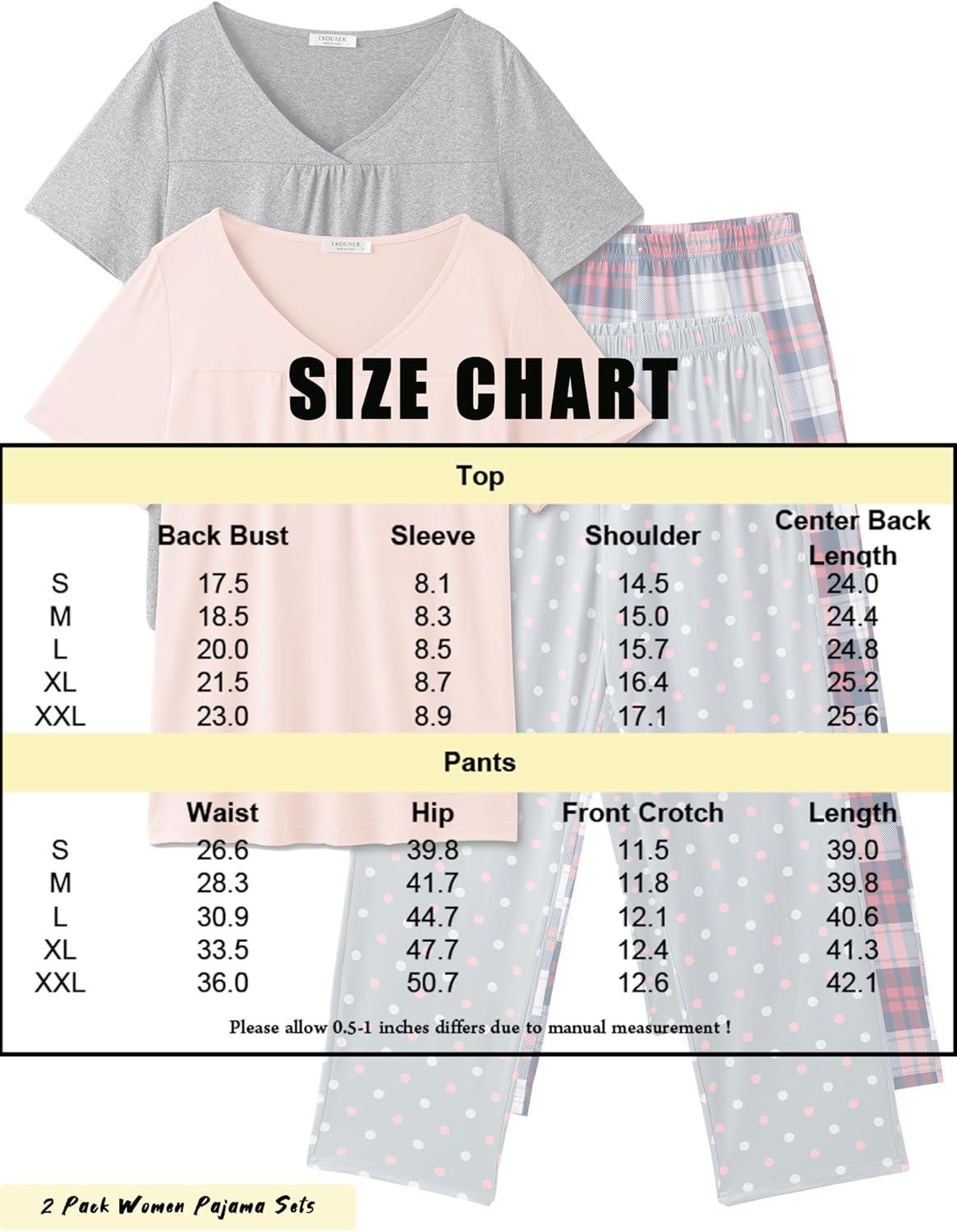 imageEkouaer Pajama Sets for Women 2 Pack Short Sleeve with Long Pant Pjs Sleepwear Comfy Lounge Sets with PocketsDark GrayLight Pink