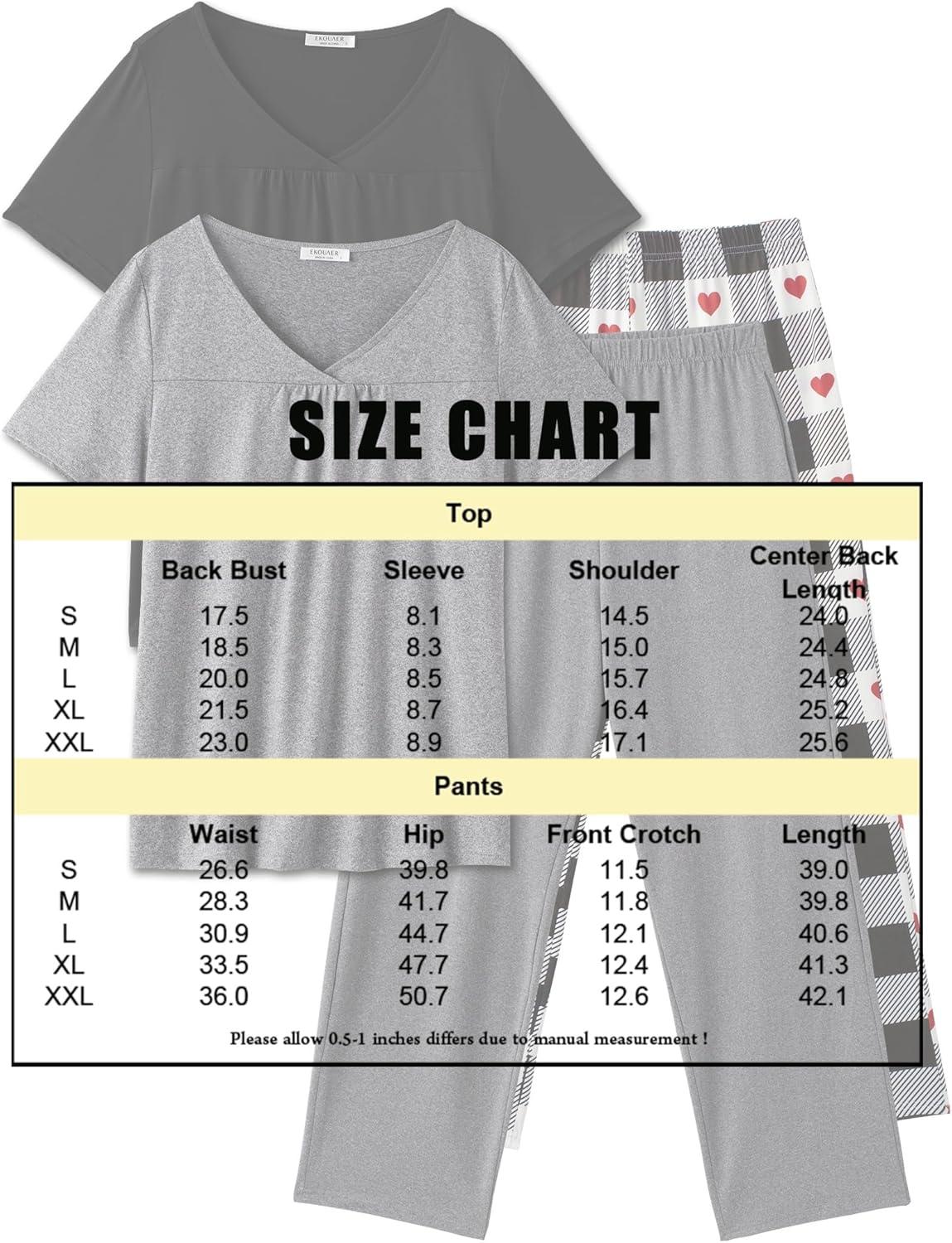 imageEkouaer Pajama Sets for Women 2 Pack Short Sleeve with Long Pant Pjs Sleepwear Comfy Lounge Sets with PocketsGreyBlack White