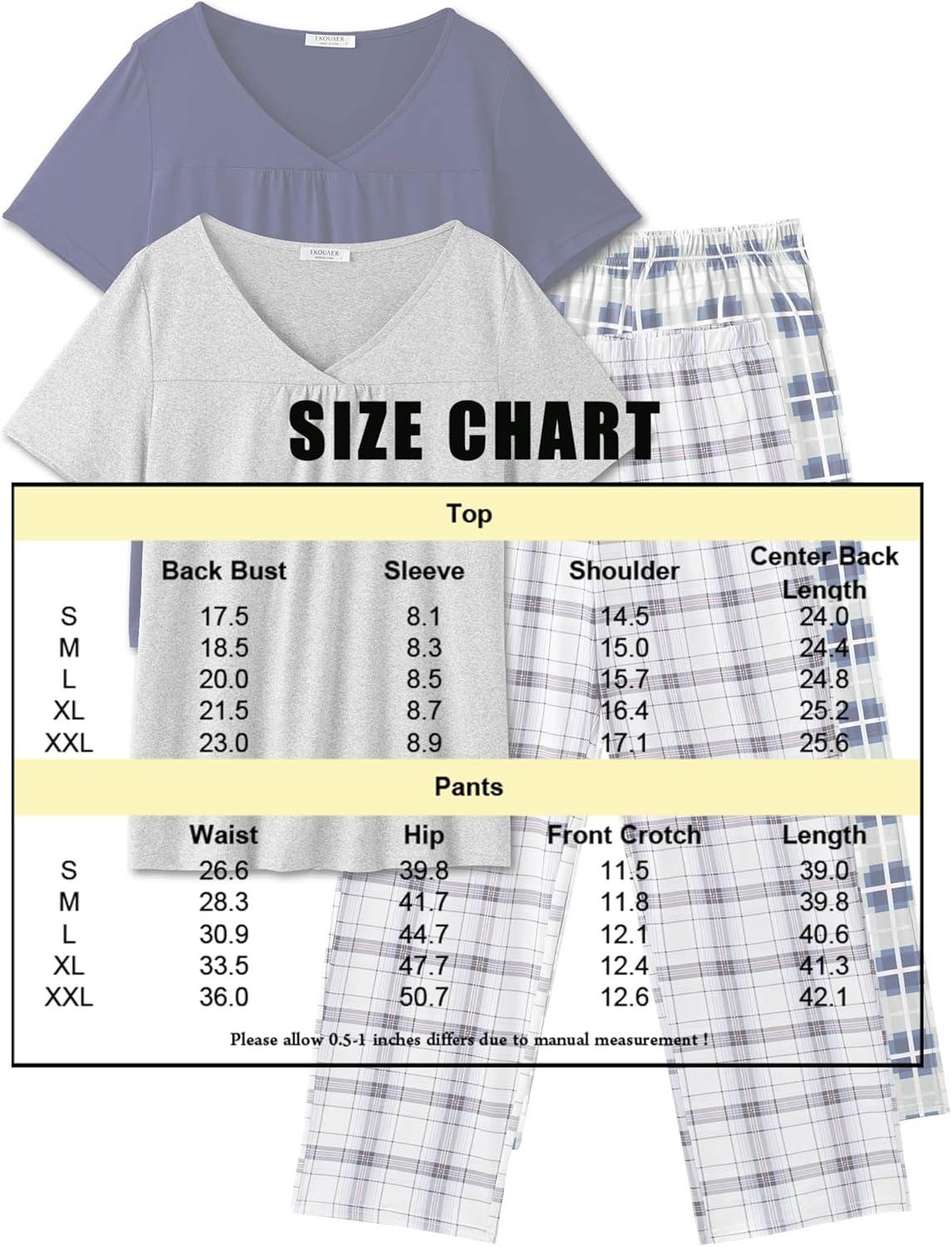 imageEkouaer Pajama Sets for Women 2 Pack Short Sleeve with Long Pant Pjs Sleepwear Comfy Lounge Sets with PocketsNavyGrey Blue