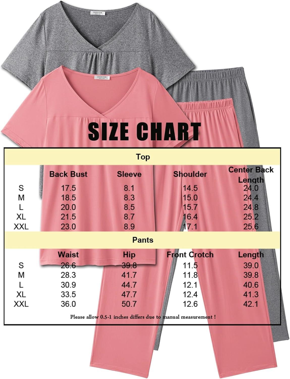 imageEkouaer Pajama Sets for Women 2 Pack Short Sleeve with Long Pant Pjs Sleepwear Comfy Lounge Sets with PocketsPinkGrey