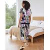 Ekouaer Capri Pajama Sets for Women Short Sleeve Tops Sleepwear Sleep Sets Pjs Sets Soft Two Piece Loungewear Sets(Black Floral)